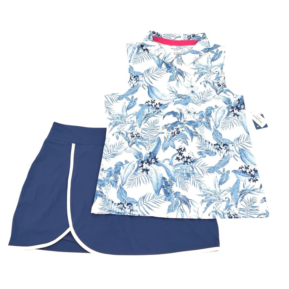 Tommy Baham Active tennis golf women’s palm leaves top and skort set. SPF 50